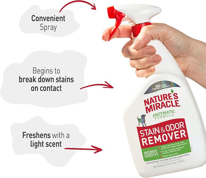 Nature’s Miracle Dog Stain & Odor Remover, Enzymatic Cleaner, 32 oz | Tough on Dog Urine, Feces, Vomit, Drool and Other Organic Stains and Odors, For Multiple Surfaces, Fresh Scent