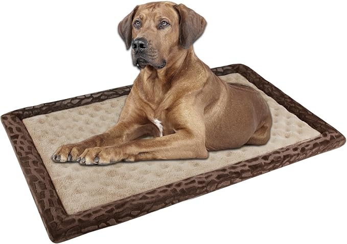48x30 Inch Dog Crate Bed Memory Foam Large Kennel Pads for Dog Cages | Dog Kennel Bed Soft Flannel Washable Anti Slip Pet Sleeping Mat Brown