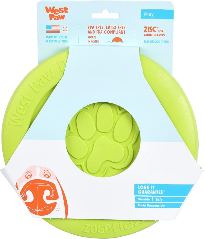 WEST PAW Zogoflex Zisc Dog Flying Disc, High Flying Aerodynamic Disc for Dogs Puppy – Lightweight, Floatable Disc for Fetch, Tug of War, Catch, Play – Doubles as Food/Water Bowl, Large, Granny Smith