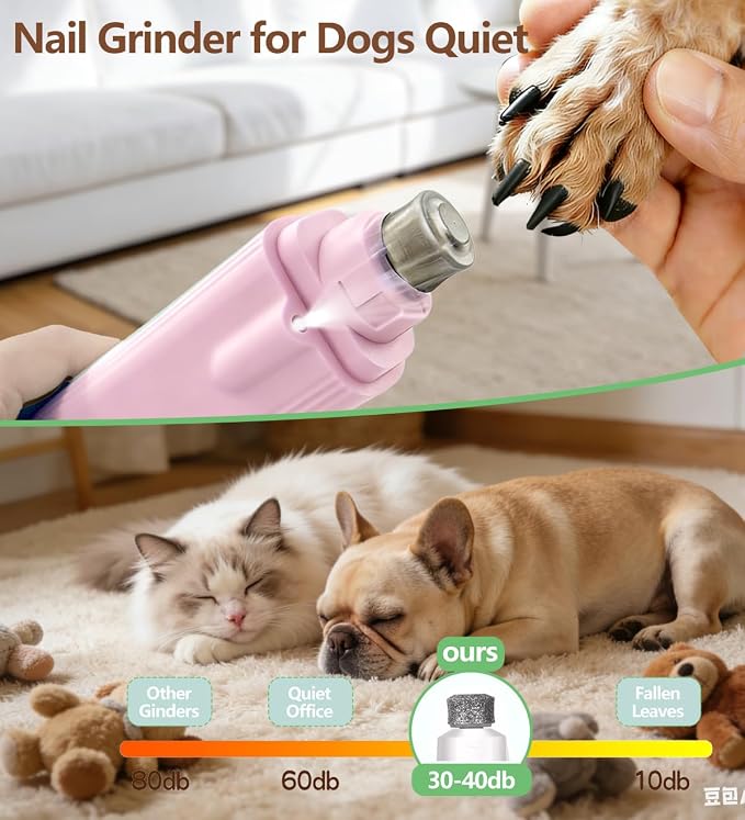 2-in-1 Dog Nail Grinder & Clippers with Dual LED Lights, Electric Pet Nail Trimmer with Safety Guard, USB-C Rechargeable Grooming Tool for Cats and Dogs of All Sizes Pink