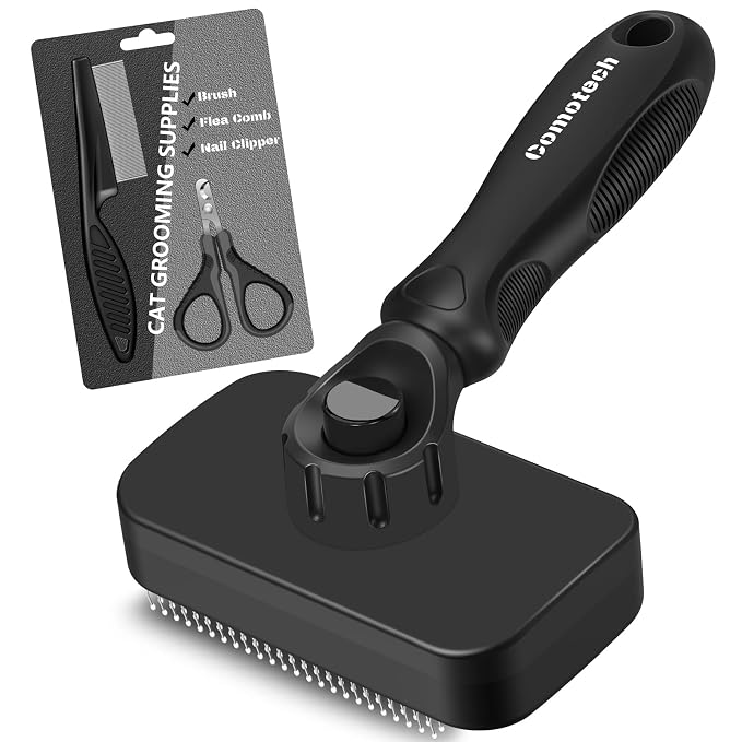 3PCS Cat Grooming Supplies, Cat Brush & Nail Clipper/Trimmer & Flea Comb for Shedding Indoor Cats Essentials Stuff Accessories (Black)