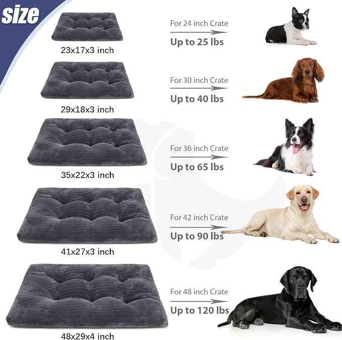 KSIIA Washable Dog Crate Bed Kennel Mat for Small Dogs,23 x 18 Inch, Gray | 3in thick soft PP filling,Elastic rebound,300gsm shed-proof flannel,Soft skin-friendly,Anti-slip bottom,Machine washable