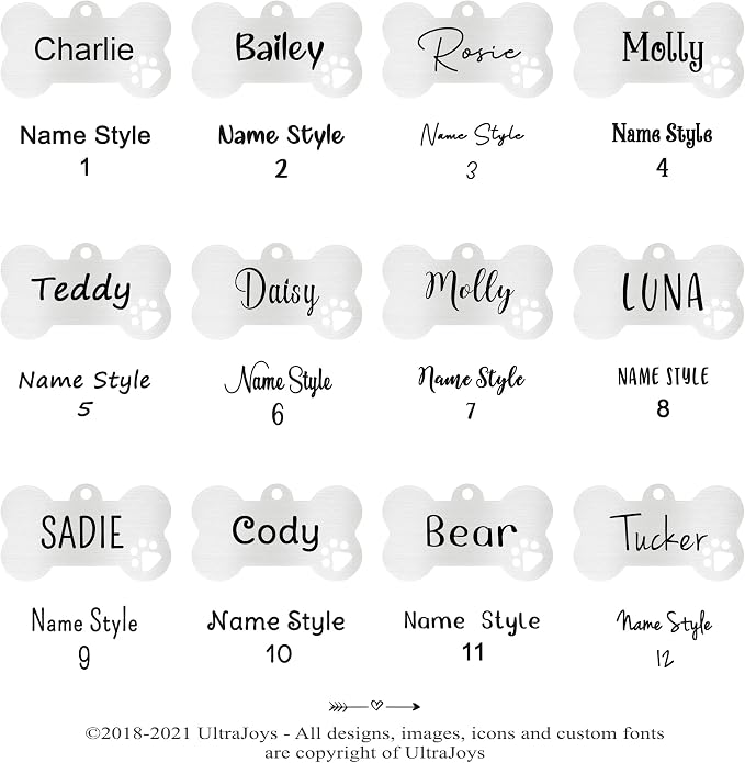 Ultra Joys Dog Tags Personalized for Pets - Hollow Paw Custom Pet ID Tag - Engraved Dog Tag for Small, Large Dogs - Large Bone in Silver