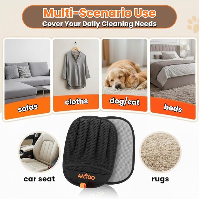 2PCS Pet Hair Removal Gloves for Cats & Dogs – Upgraded Large Five-Finger Electrostatic Grooming Glove, Washable Reusable Magic Brush Pet Hair Remover for Clothes, Sofa, Carpet & Car Seat