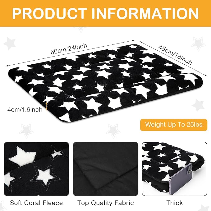 4 Pcs Dog Crate Pads Soft Warm,18 x 24 x 1.6 Inch,Star,Black | Ultra Soft Warm Washable Anti-slip Kennel Bed Mat for Pets,Reversible Replaceable,for Small Medium Large Dogs and Cats