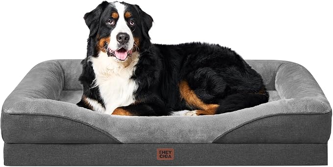 EHEYCIGA Orthopedic XXL Dog Bed for Large Sized Dog, 52x41 Inch Extra Large Memory Foam Dog Couch Bed with Sides, Waterproof Liner & Washable Removable Cover, Bolster Pet Sofa, Grey