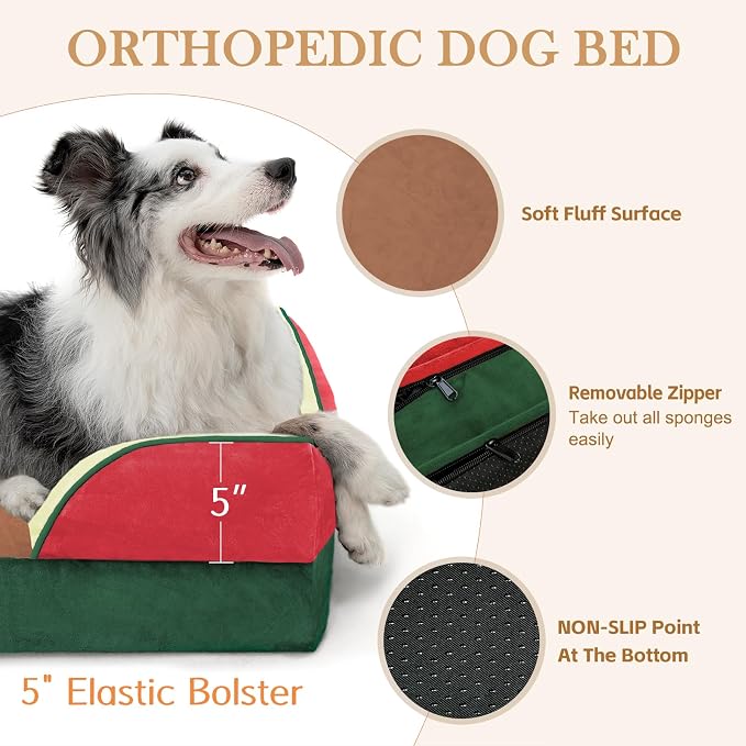 Comfort Expression Orthopedic Dog Bed for Extra Large Dogs with Bolster | Waterproof Dog Couch Bed with Washable Cover & Non-Slip Bottom, Supportive Egg Crate Foam XL Pet Bed, 45x35 Inch