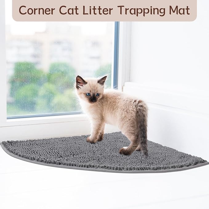 Tinideya Corner Cat Litter Mat 31"x 31" Kitty Litter Box Trapping Mat Large Waterproof Corner Rug Non Slip, Easy Clean, Machine Washable(Dark Gray)