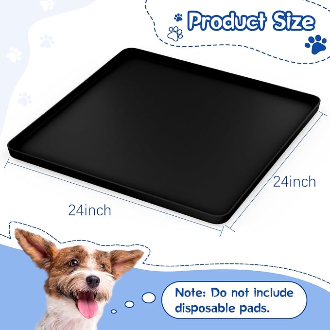 VavoPaw Pee Pad Holder for Dog, 24" × 24" Puppy Pad Holder with Clamps, Raised Edges Leak-Proof Dog Pee Pads Holders, Waterproof Silicone Potty Pads for Dogs, Easy to Clean Indoor, Black