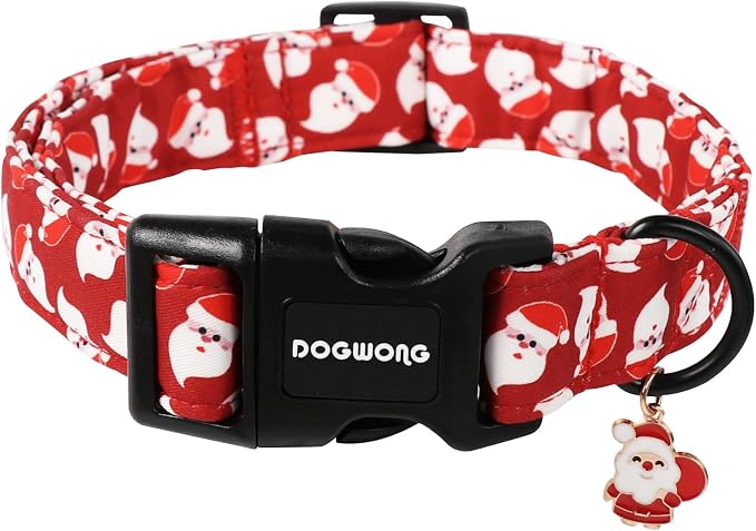 DOGWONG Christmas Red Santa Dog Collar- Cute Santa Claus Christmas Dog Collars Adjustable Designer Christmas Dog Collars for Small Medium Large Dogs S