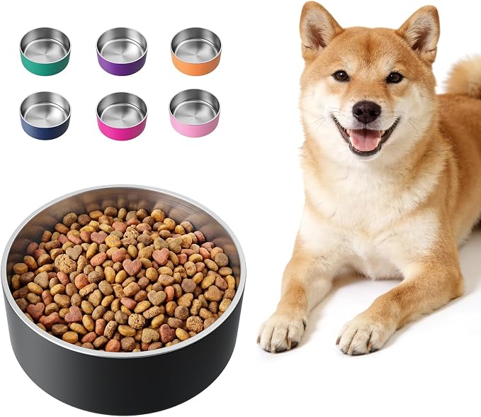 LIHONG Stainless Steel Dog Bowls for Small Medium Sized Dogs Non Slip,Insulated Dog Bowl,Pet Bowl for Food and Water,Rustproof(40oz,Black)