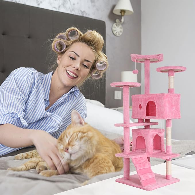 70'' Tall Multi-Level Cat Tree for Indoor Cats, Furniture With Scratching Post, Platform, Condo, Tower With Funny Toy, Corner Tree for Medium Cats