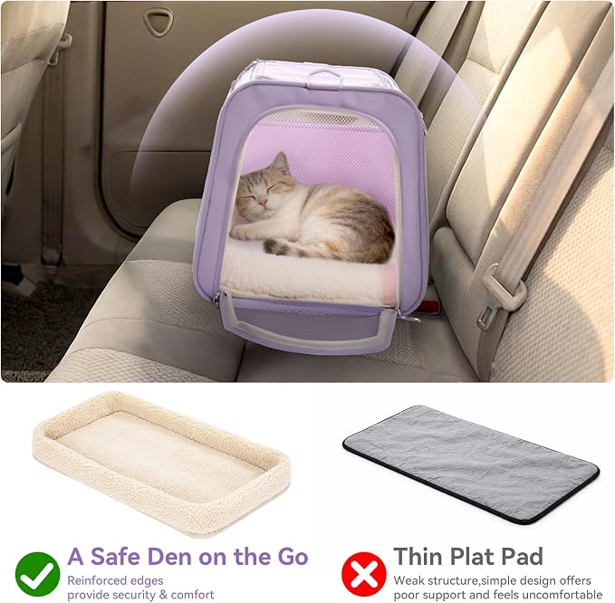 PETSFIT Soft-Sided Cat Carrier with Patented Safety Buckles, Lockable Zippers & Safety Tether,Escape-Resistant Travel Pet Carrier for Car Rides & Vet Visits, Airline Approved Under-Seat, Up to 12 lbs