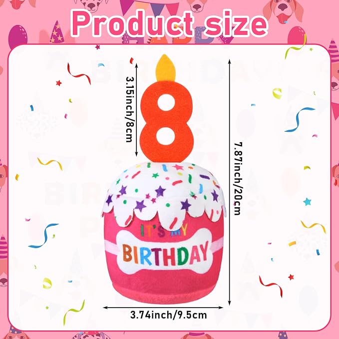 Dansydaisy Dog Birthday Cake Toy Squeaky Plush Toy for Girl Boy Gifts, Chew Accessories for Dog Birthday Party Decor Favor for Large, Medium and Small Dogs(8th,Pink)