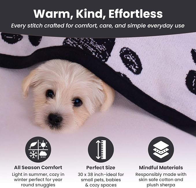 Baby & Pet Blanket 100% Cotton with Sherpa Fleece – Soft Stroller & Cuddle Blanket for Baby, Dog & Cat – Breathable, Hypoallergenic, Washable – 30x40 All-Season Blanket Black