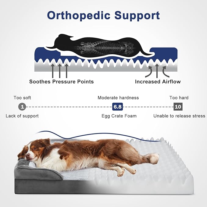FURTIME Orthopedic Extra Large Dog Bed, Waterproof Dog Beds, 48x35x6.5 Supportive Foam Pet Couch Bed with Removable Washable Cover and Nonskid Bottom