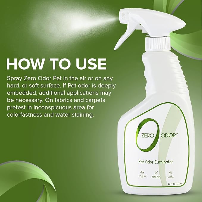 Zero Odor Pet Odor Eliminator Spray for Dog & Cat Urine, Carpet Deodorizer | Enzyme free, Urine Smell Eliminator for Pet Beds, Litter Areas & Furniture, 16 FL OZ