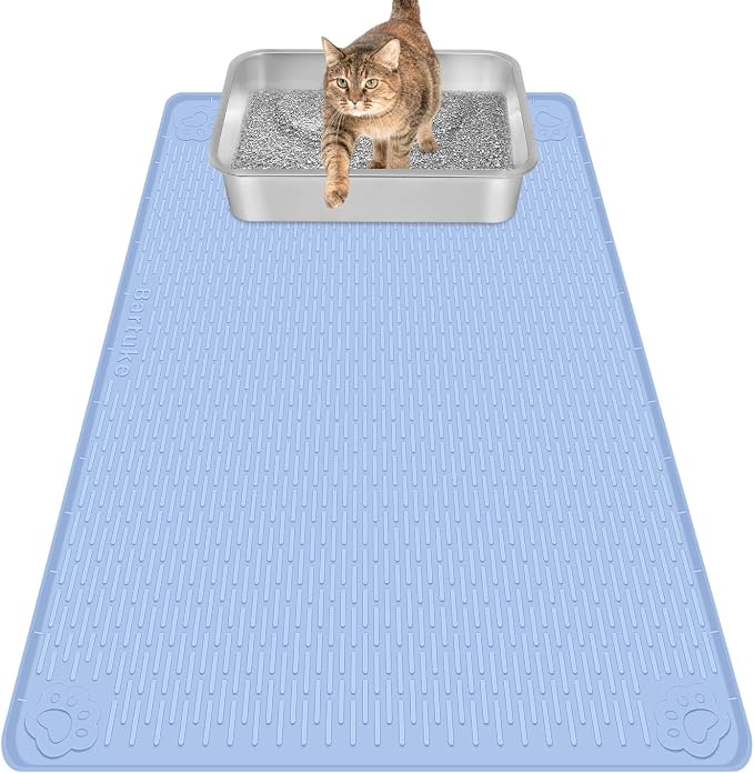 Silicone Cat Litter Mat for Litter Box 34”x22” Large Cat Mat, Blue | Waterproof, Non-Slip, Leak-Proof Rug Mat with Lip, Easy to Clean, Extra Large Litter Catcher Mat for Floor