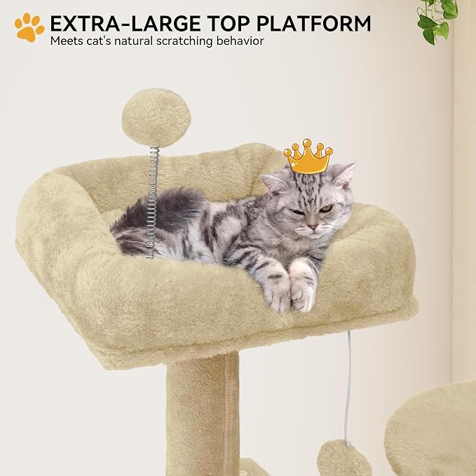 YITAHOME 75 Inch Heavy Duty Cat Trees for Large Cats | Cat Tower Indoor with Scratching Post, Hammock, Cat Condo, Beige