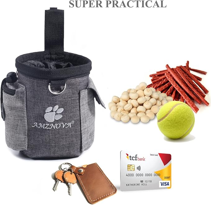 AMZNOVA Dog Treat Pouch Treatnow Dog Treat Bag, 3 Cups, Heather Coffee | Training Pouch with Waist Belt & Clicker for Training & Walking, Waist Clip On Snack Fanny Pack for Pet