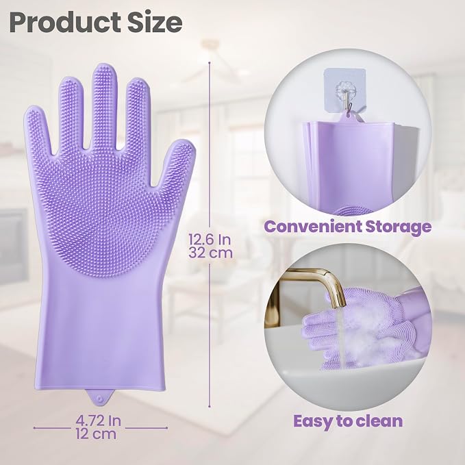Silicone Pet Grooming Gloves Dog Washing Gloves for Bathing, 1 Pair Purple | 3000 Soft Silicone Bristles, 5-Finger Flexible, Gently Massages & Removes Fur, Non-Slip, Easy Clean, for Dogs/Cats/Horses