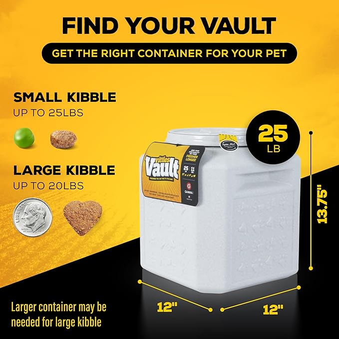 Vittles Vault Pawprint Pet Food Storage Container For Dog Food, Kibbles/Bird Seed/Oatmeal/Rice/Flour/Cereal, BPA Free, Plastic, Sealed Airtight For Cat Food, Up To 25 lb, Made in USA, With Scoop, Gray