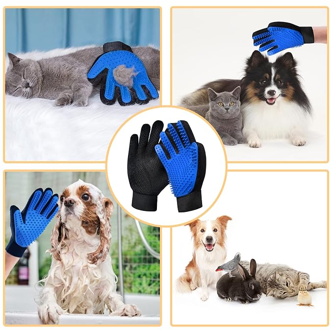 Cat Grooming Glove Brush, Pet Hair Remover Tool, 1 Pair Reusable Dog Hair Fur Remover for Carpet, Furniture, Couch, Clothes, Eco-Friendly and High efficiency (Blue) | Reusable Dog Hair Fur Remover for Carpet, Furniture, Couch, Clothes, Eco-Friendly and...