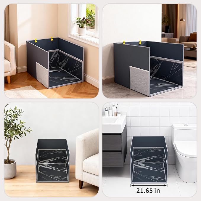 Aokeyee Waterproof Cat Litter Box Enclosure Splash Guard, 27.1"x21.6"x16.5" | Removable PVC Mat with 2 Hooks, Foldable Anti-Leakage Dust Control