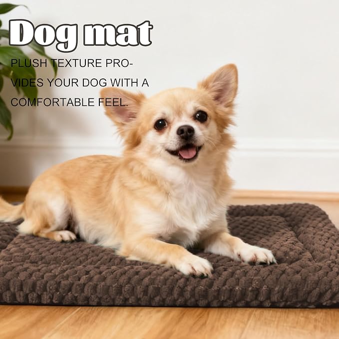 Dog Bed Crate Mat, Soft Durable Washable Anti-Slip Kennel Pad for Dogs & Cats, Reversible (Dark Brown, S(24"*18"*1.5"))