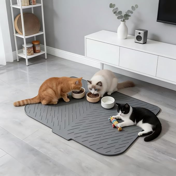 Silicone Cat Litter Mat 35" x 27" | Waterproof, Non-Slip Litter Trapping, Soft on Paws, Raised 0.7" Edge, Easy Clean with Drainage
