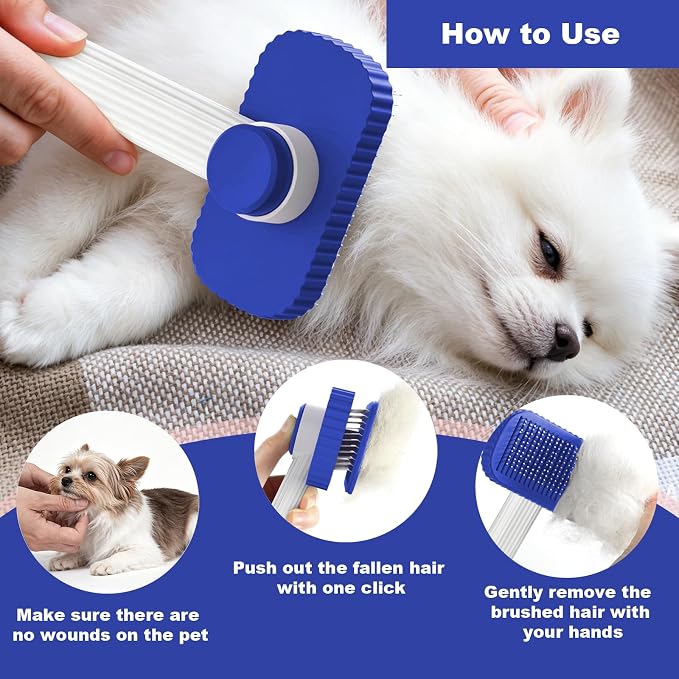 Dog Brush, Cat Brush for Long Haired Cats | Remove Loose Fur Undercoat and Mats, Rounded Pins Reduces Painful Pulling, Not for Tangle and Curly Fur, Sapphire