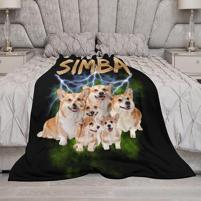 Personalized Pet Photo Blanket, Pet Lovers Gift Throw Blanket, Dog Mom Blanket, Custom Pet Portrait Picture Blanket, Pet Memorial Gift with Photo for Pet Dog Lovers, Custom Dog Blanket, Cat Blanket M