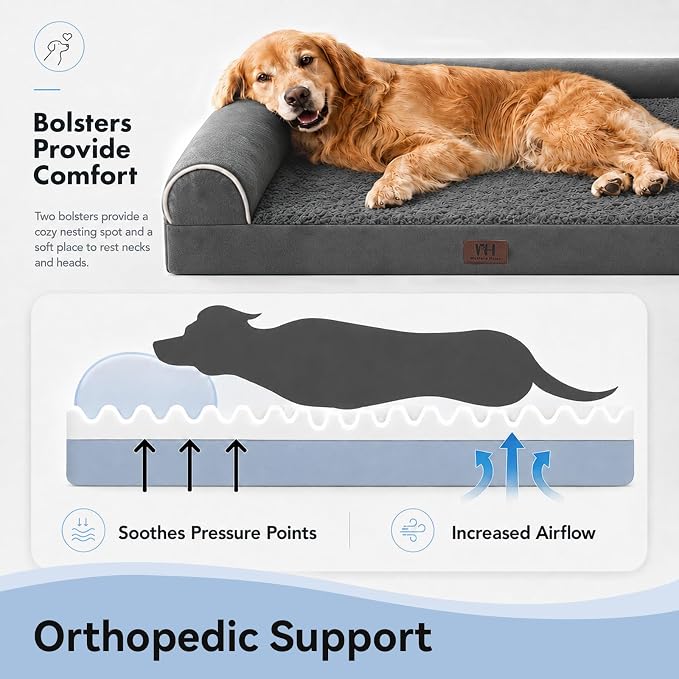 WESTERN HOME Dog Beds Large Sized Dog，Orthopedic Pet Bed for Senior Dogs, Waterproof Pet Beds with Washable Removable Cover, Large Soft Nonskid Bottom Couch, 36in, Dark Grey
