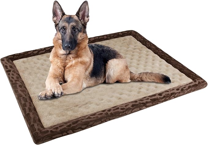 42x28 Dog Crate Bed XL Large Memory Foam Kennel Pad for Dog Cages | Washable Soft Flannel Washable Anti Slip Pet Sleeping Mat Brown