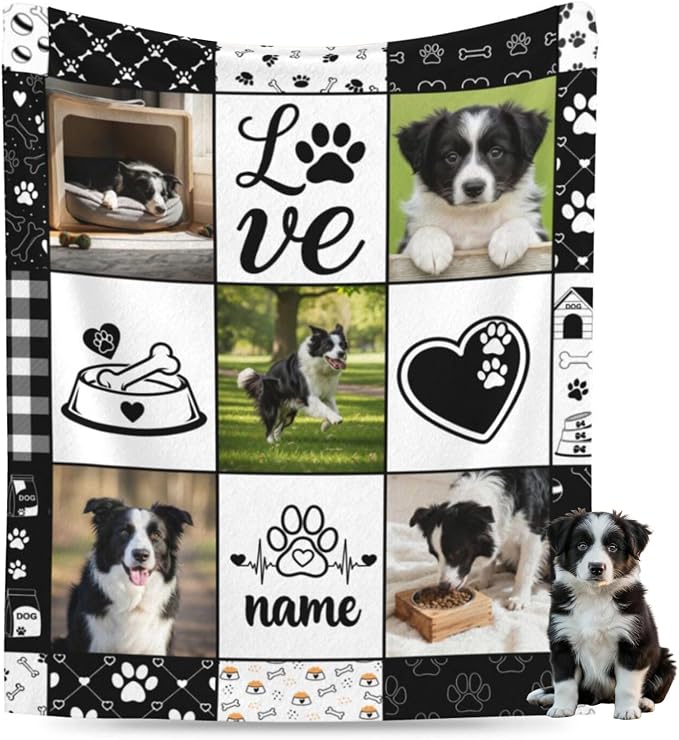 Nxwdwqa Personalized Dog Blanket Throws with Photos, Custom Pet Name Blanket, Dog Gifts for Pet Lovers, Customized Puppy Blanket for Adult Kid Birthday Christmas Fathers Mothers Valentines Gift