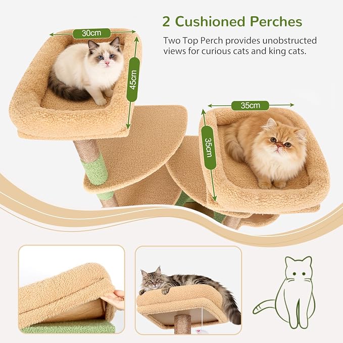 Globlazer S74E Pro Cactus Heavy Duty Maine Coon Cat Tree for Large Cats | 74in Sturdy Multi-Level Tall Cat Tree Tower for Indoor Adult Cats with Scratching Posts, 2 Cat Condos, 2 Top Perches
