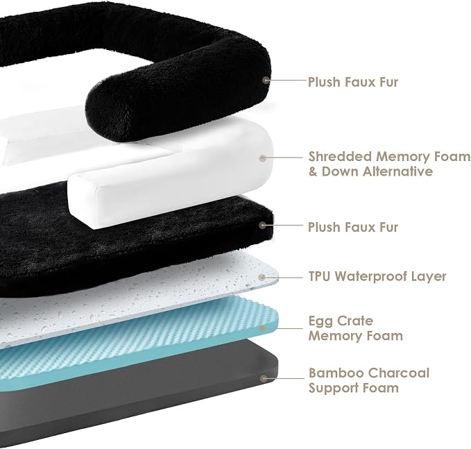EHEYCIGA Foldable Human Dog Bed, 72"x44"x11" Orthopedic Memory Foam Human Sized Dog Bed, Waterproof Pet Bed for People, Faux Fur Pet Couch for Adult with Non-Slip Bottom, Black
