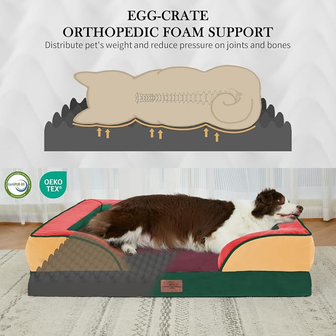 Comfort Expression Orthopedic Dog Bed for Extra Large Dogs with Bolster | Waterproof Dog Couch Bed with Washable Cover & Non-Slip Bottom, Supportive Egg Crate Foam XL Pet Bed, 45x35 Inch