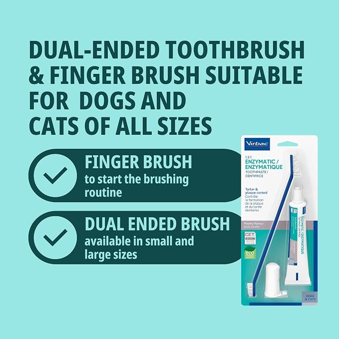 Virbac C.E.T.® Oral Hygiene Kit for Dogs | Poultry-flavor Toothpaste | Fingerbrush and Pet Toothbrush