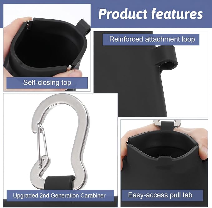 Xinjoduz 1 PCS Silicone Dog Treat Pouch, Auto Closure, Small Pocket Sized Portable Training Bag Holder with Pull Tab & Auto Closing Lid for Easy Pet Travel/Training/Walking (Black)