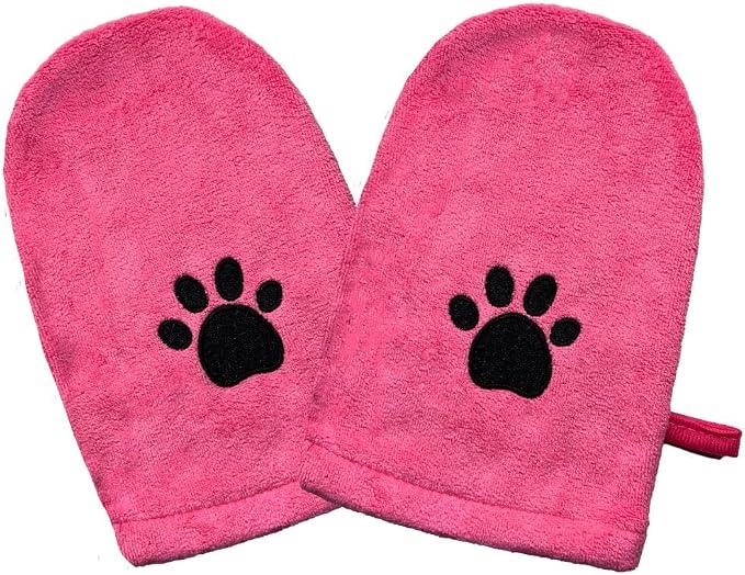 Penny & Niko Microfiber Pet Towel Mitts - Paw Cleaning and Drying Mitts/Gloves for Dogs and Cats (Pink, Standard - 2 Pack)