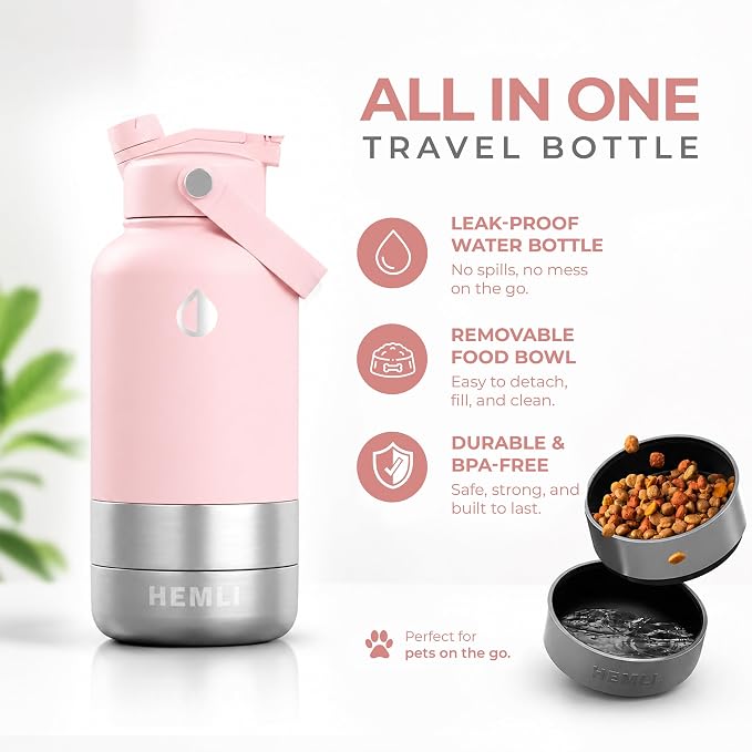 32 oz. Dog Water Bottle, Insulated Dog Travel Water Bottle, Stainless Steel Pet Water Bottle Dispenser Portable Food and Water Bowl for Dogs for Walking Dog Canteen Travel Kit