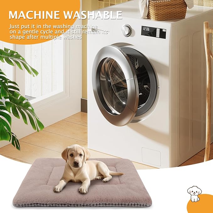 Reversible Dog Bed Mat with Plush and Corn Velvet,Soft Warm Pet Cushion, Dual Purpose Washable Sleeping Mattress Bed for Small Medium Large Dog and Cat XB004 (30"x20", Khaki)