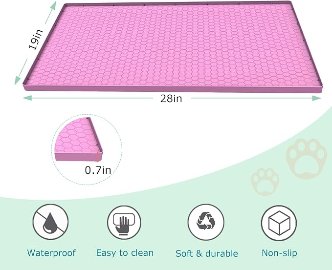 Cat Litter Mat for Litter Box, Silicone Large Cat Litter Trapping Mat - 28x19 in, Waterproof & Non-Slip, Durable & Easy Clean, Pink