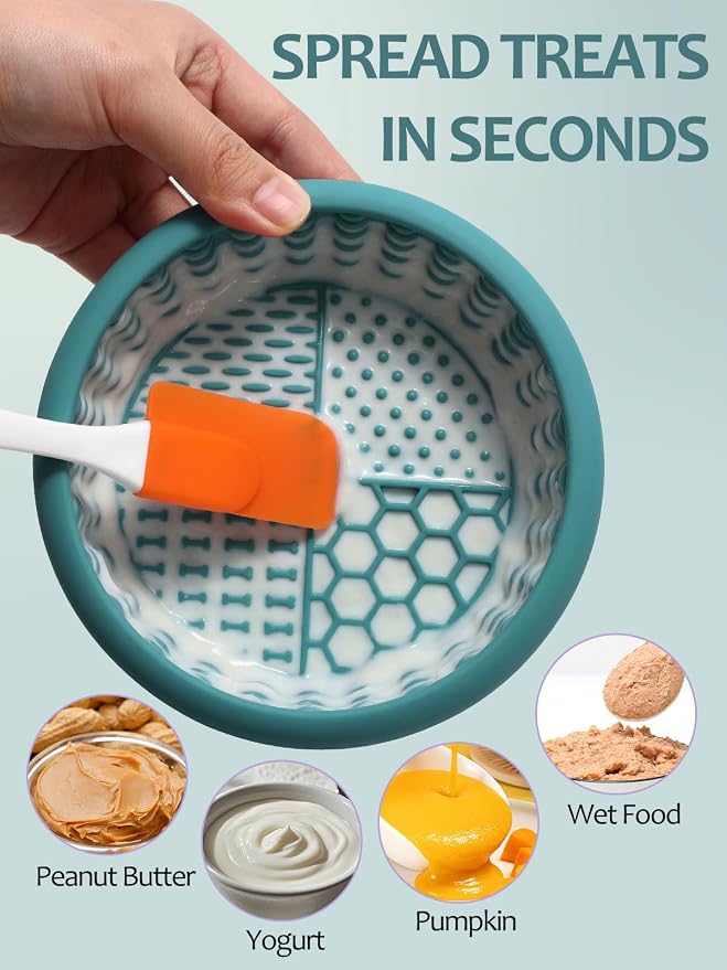 Dog Lick Bowl with Brush and Scraper, Anxiety Relief Lick Mat for Dogs, Non-Slip Freeze Licking Bowl Enrichment Puzzle Feeder for Distraction, BPA Free Silicone, Dishwasher Safe