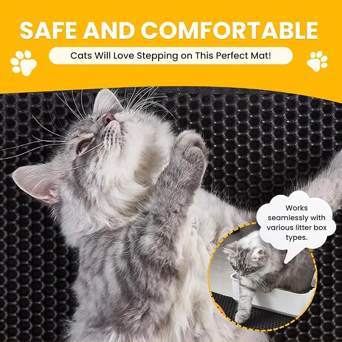 Andalus Brands Medium Cat Litter Mat - Waterproof & Urine-Proof Litter Box Mat, Non-Slip Kitty Litter Mats for Floor, Easy to Clean Litter Trapping Design (24" x 15", Black)