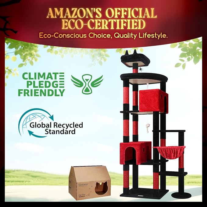 Globlazer Gothic Giant Cat Tree for Indoor Large Cat, 83in, F83, Blood-Goth | XXL Cat Tower with 9 Scratching Posts for 20lb+ Heavy Duty Large Adult Cats