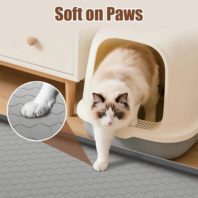 Cat Litter Mat, 34" X 22" Large Silicone Mat Kitty Litter Trapping Mat | Waterproof Silicone Pad, Soft on Kitty Paws, Urine-Proof, Easy to Clean, Non-Slip Floor Protector for Floor