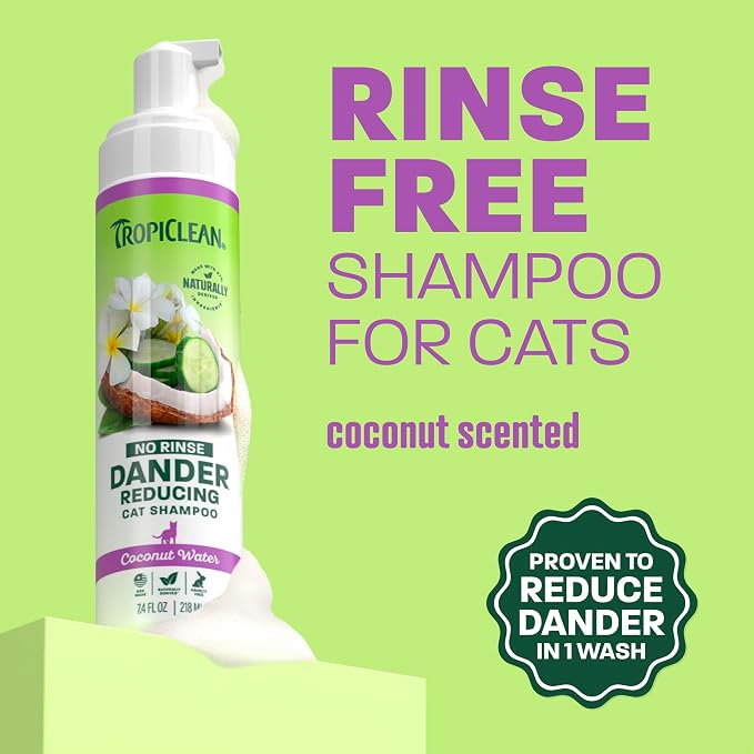 TropiClean No Rinse Waterless Cat Shampoo, Dander Reducing, 7.4oz