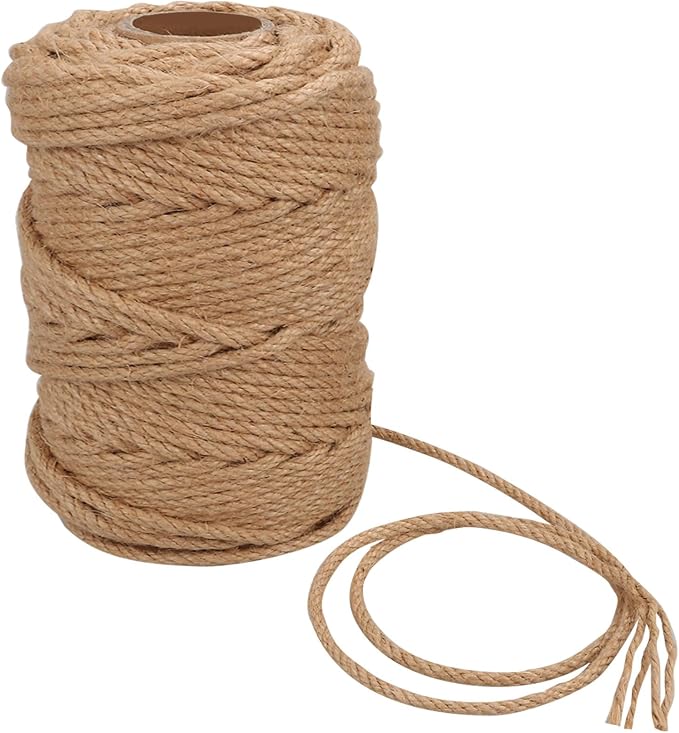 ASelected Rope 50m x 6mm Natural Jute Rope Sisal Rope for Cat Scratcher Garden Bundling, Repair Cat Tree(Brown)